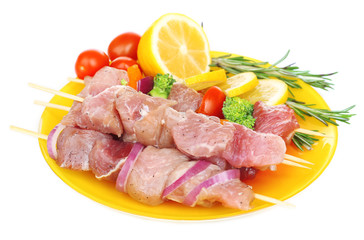 Raw pork kebab isolated on white