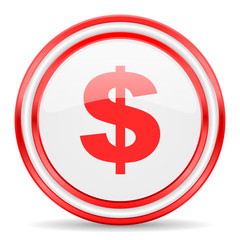 dollar red white glossy web icon