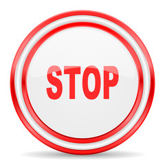 stop red white glossy web icon