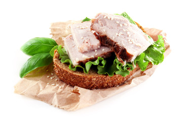 Delicious sandwiches with meet isolated on white