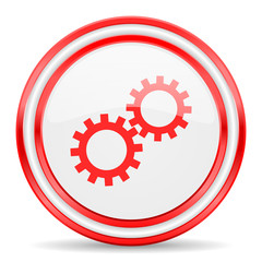 gear red white glossy web icon