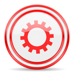 gear red white glossy web icon