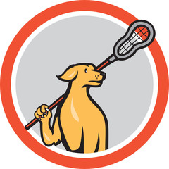 Dog Lacrosse Player Crosse Stick Cartoon Circle