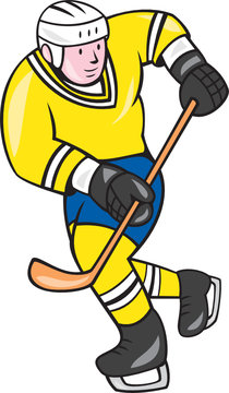 Ice Hockey Player Holding Stick Cartoon