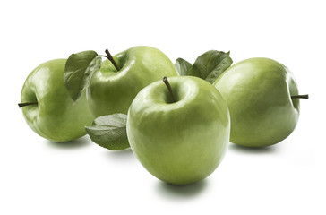 Four Granny Smith apples isolated on white
