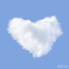 Realistic Heart shaped cloud in the blue sky. Valentine`s day. V
