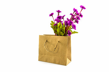 Artificial colorful of flowers made from cloth in shopping bag.