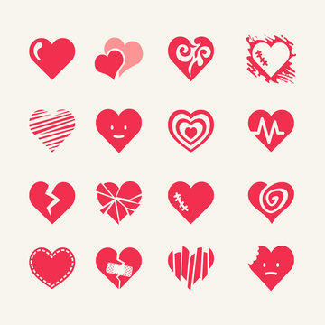 16 red hearts - web icons set