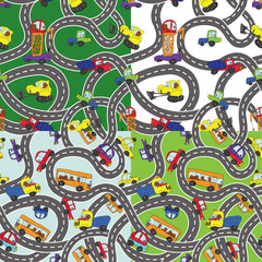 Funny cartoon Doodle seamless pattern set.Child's hand draw cars