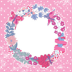 Stylish Vintage floral frame with butterflies.Lilac colors