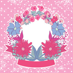 Stylish Vintage floral frame with ribbon.Lilac colors