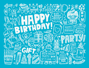 Naklejka premium Doodle Birthday party background