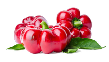 Beautiful juicy red chili peppers isolated on white background