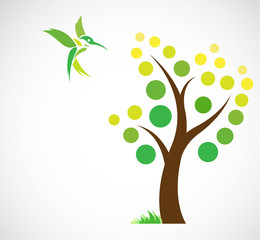 Obraz premium Vector design of trees and hummingbird