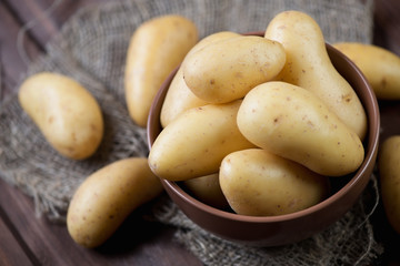 Raw potato, high angle view, horizontal shot