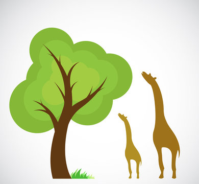 Vector image of trees and giraffes