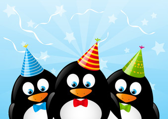 Cute penguins with party hats