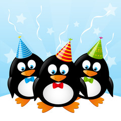 Cute penguins with party hats