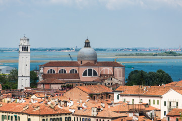 Fototapeta premium Bell Tower and Church Dome with Venice Canal in Background