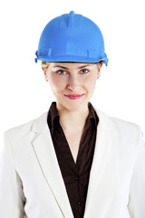 Happy Female Architect Standing Over White Background
