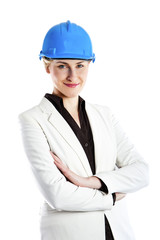 Happy Female Architect Standing Over White Background