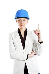 Business woman architect manager isolated on white background po