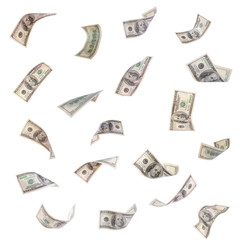 Flying dollars banknotes isolated on white
