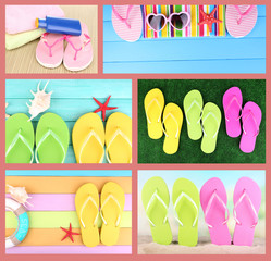 Colorful flip-flops collage