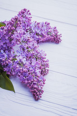 wooden background with lilac flowers
