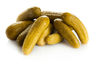 pickled cucumbers. Gherkins on a white background