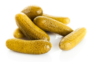 pickled cucumbers. Gherkins on a white background
