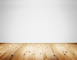 Empty clean interior with white wall and wooden floor