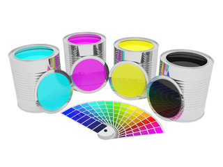 Cans with color paint and pantone