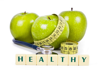 fresh fruit with measuring cintra concept of healthy diet