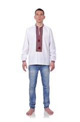 Fototapeta premium gay in Ukrainian embroidered shirt