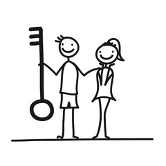 Endlich den Schlüssel für die erste gemeinsame Wohnung. EIn Haus bauen und Eigentum schaffen. Hausbesitzer werden. vektor, isoliert