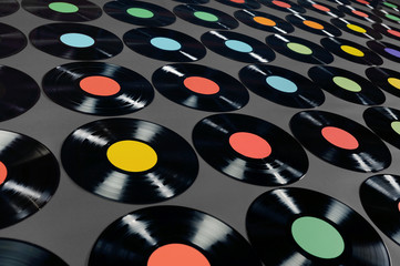 Music - Vinyl records,colorful collection, editable background.