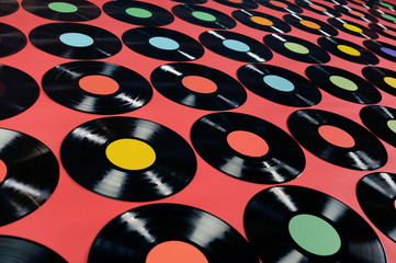 Music - Vinyl records,colorful collection, editable background.