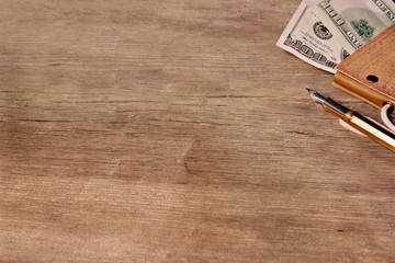 The money, vintage notebook  to trip and gold pen
