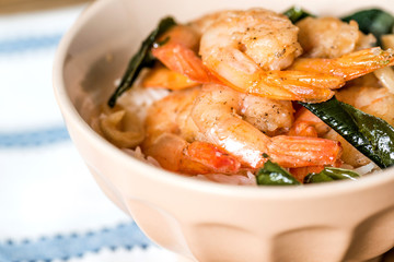 Bowls of delicious asian fried shrimp