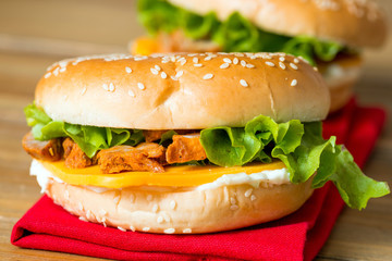 Bagel with fresh cheese and fresh lettuce