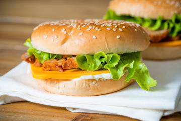 Bagel with fresh cheese and fresh lettuce