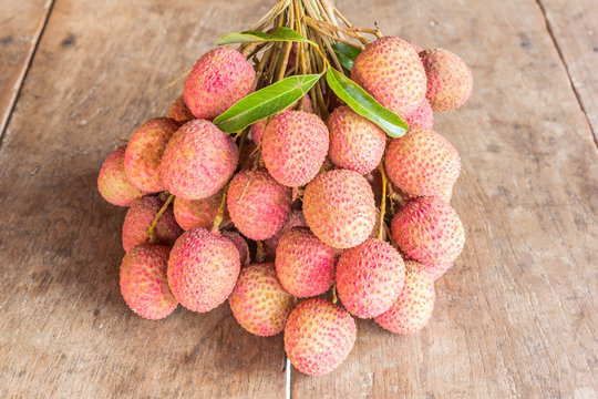 Lychees on wood table