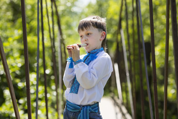 Fototapeta premium Portrait of a boy on a summer nature