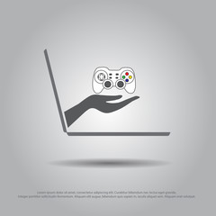hand hold joystick from the laptop vector icon