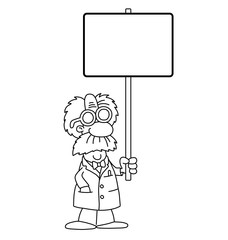 cartoon scientist holding blank sign