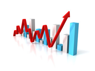 business bar graph diagram with rising arrow