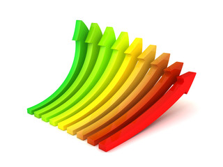 Rising color arrows on white background