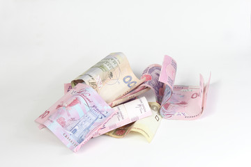 heap of different Ukrainian hryvnia