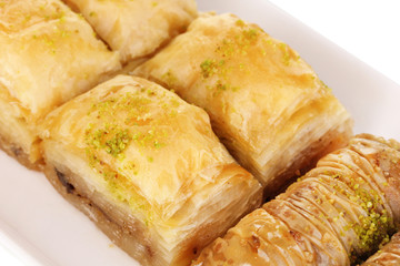 Sweet baklava on plate close-up